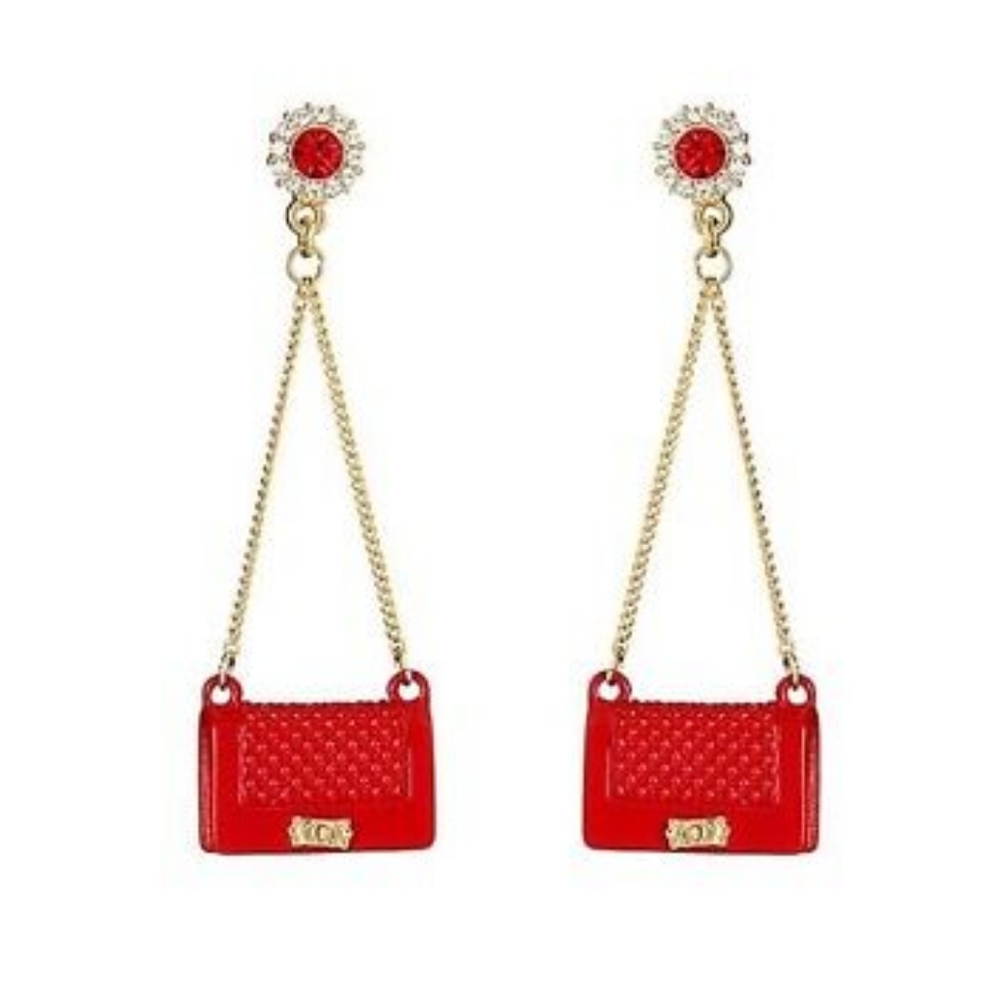Red and Gold Drop Purse Earrings